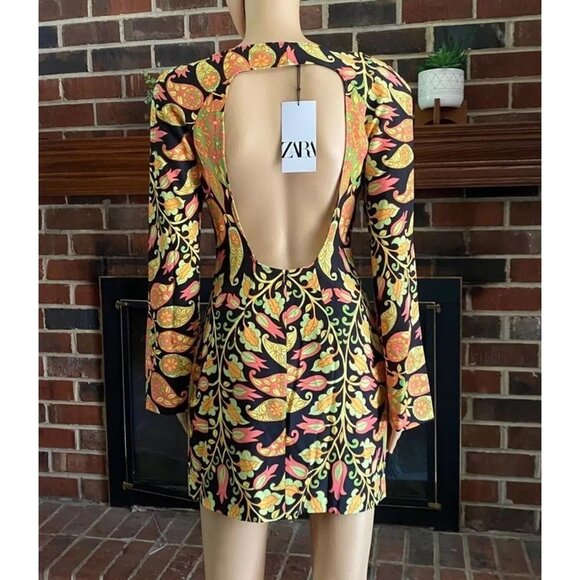 Womens size XS Bodycon Mini Dress Multicolor  print long sleeve,Stretch,Zara NEW - Picture 13 of 14